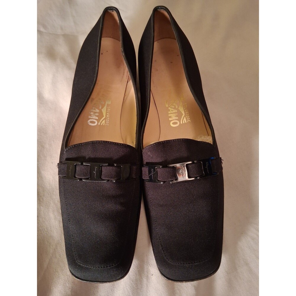 Salvatore Ferragamo Black Fabric Classic Signature Buckle Slip On Women's 9B